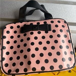 Betsey Johnson Pink and Black Polka Dot Cosmetic Bag